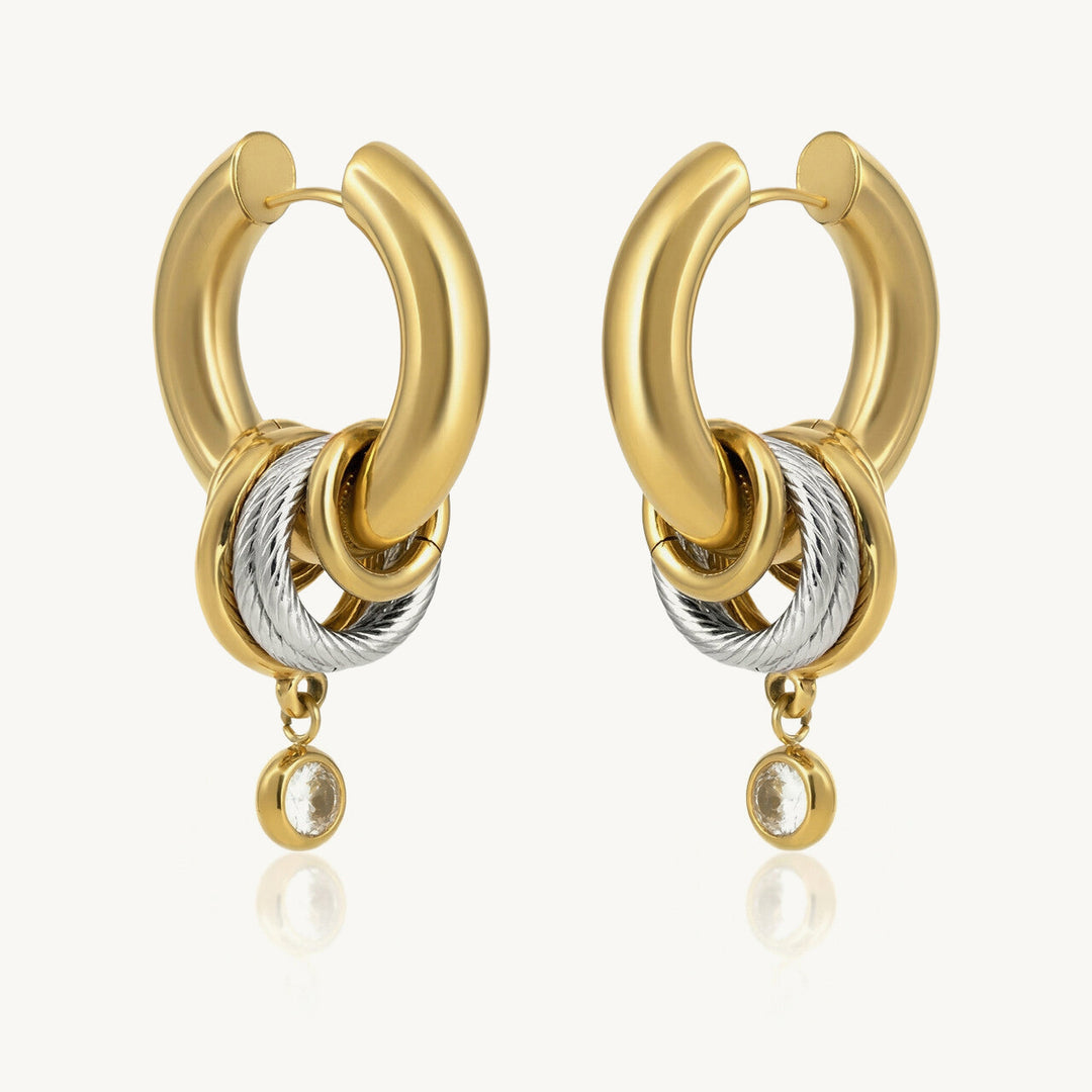 Shiny Charm Orbit Link Hoop Drop Earrings