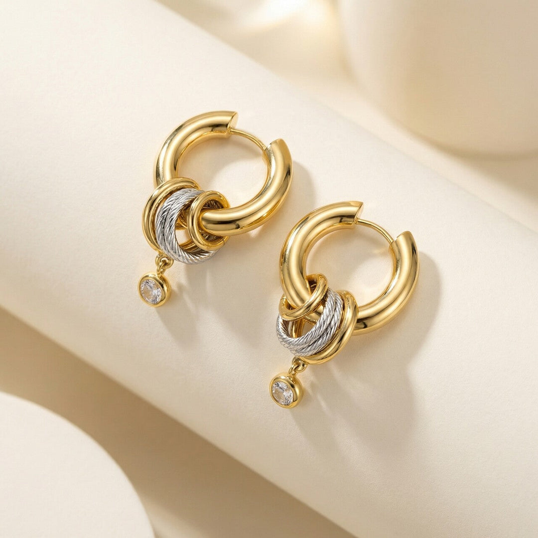 Shiny Charm Orbit Link Hoop Drop Earrings