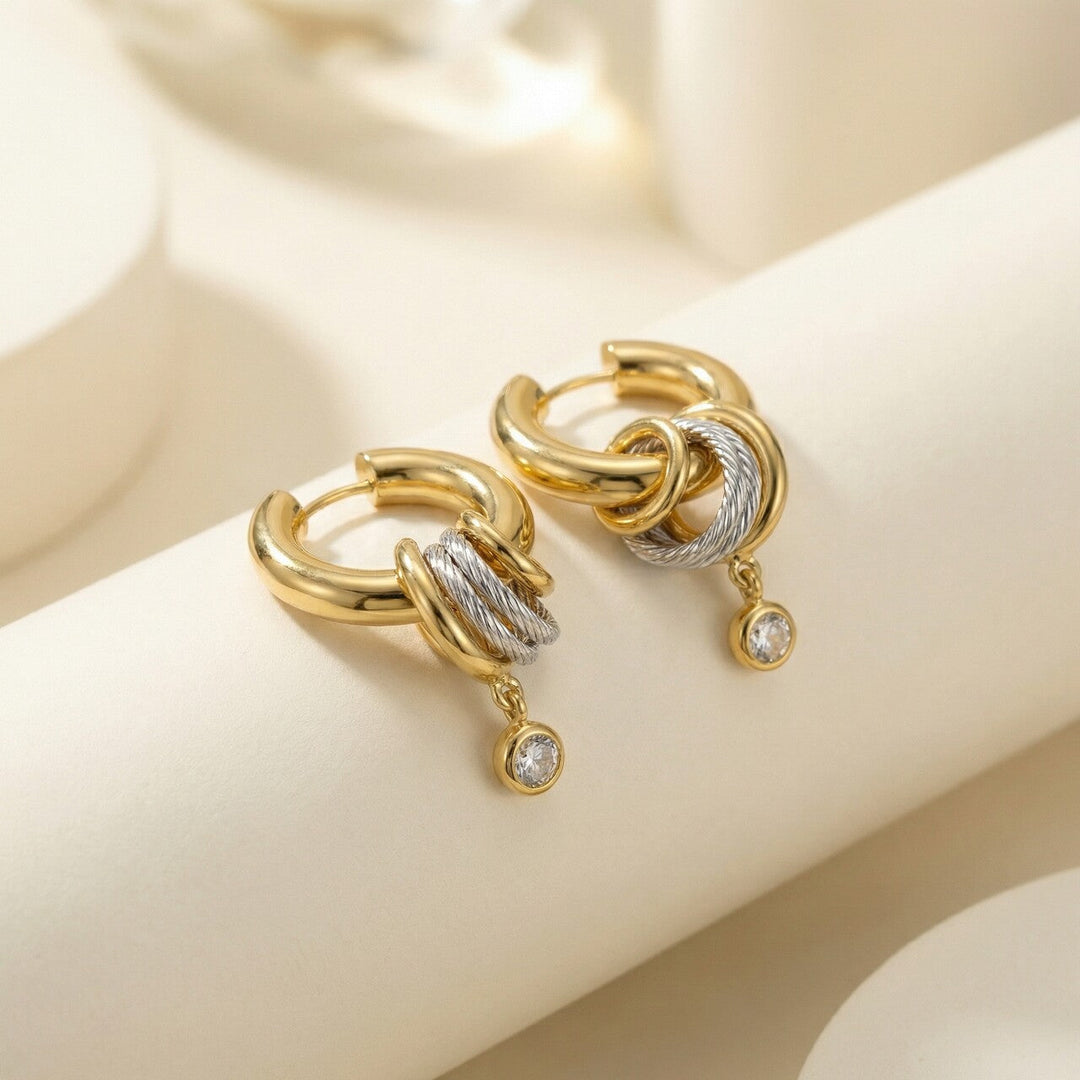 Shiny Charm Orbit Link Hoop Drop Earrings