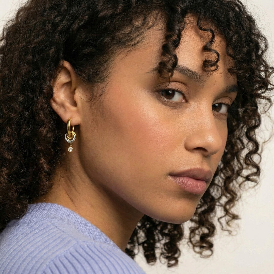 Shiny Charm Orbit Link Hoop Drop Earrings