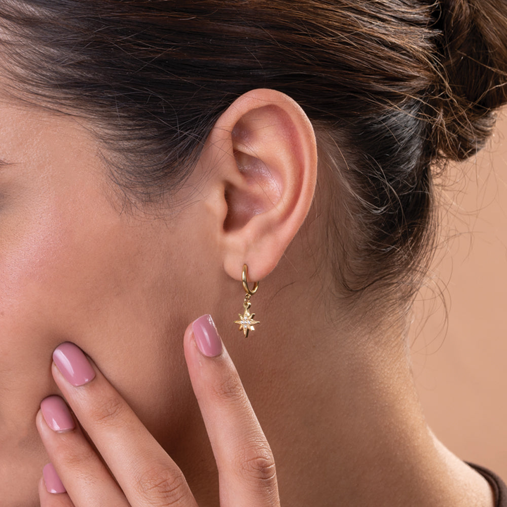 Studded star moon hoop earrings