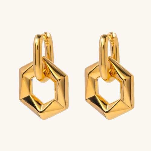 Golden hexagon earrings