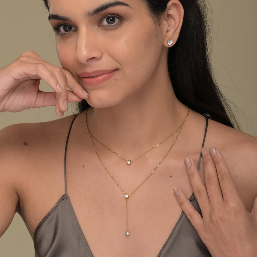 Two layered solitaire drop necklace