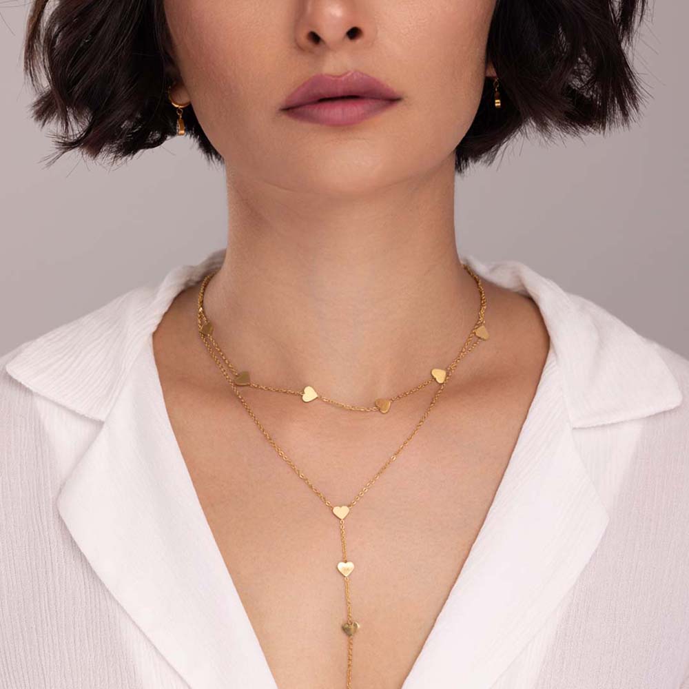 Two-Layered Heart Charm Necklace