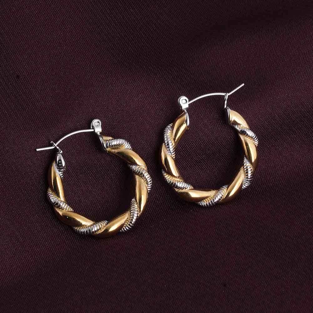 Golden silver twisted hoop earrings