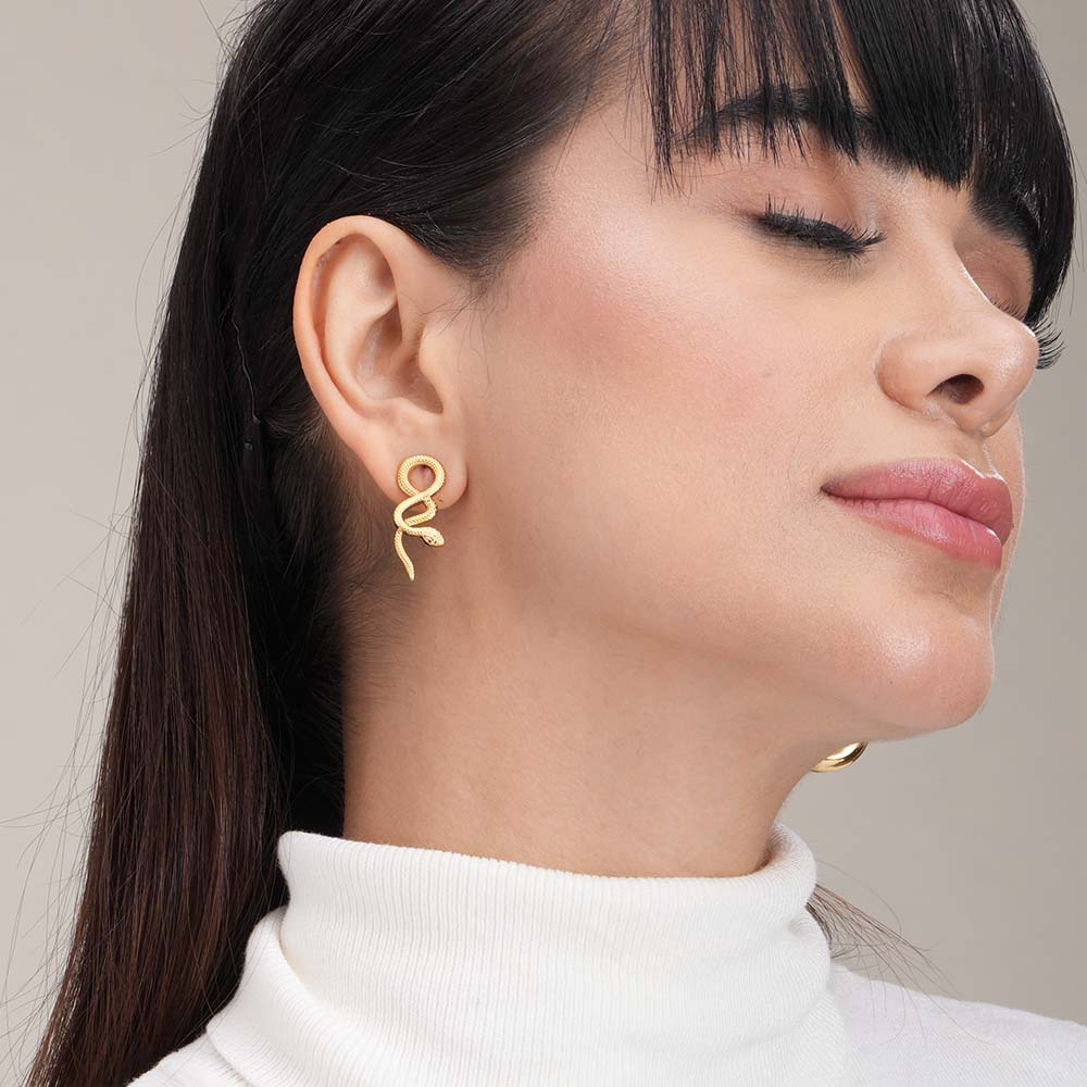 Gold snake drop earrings