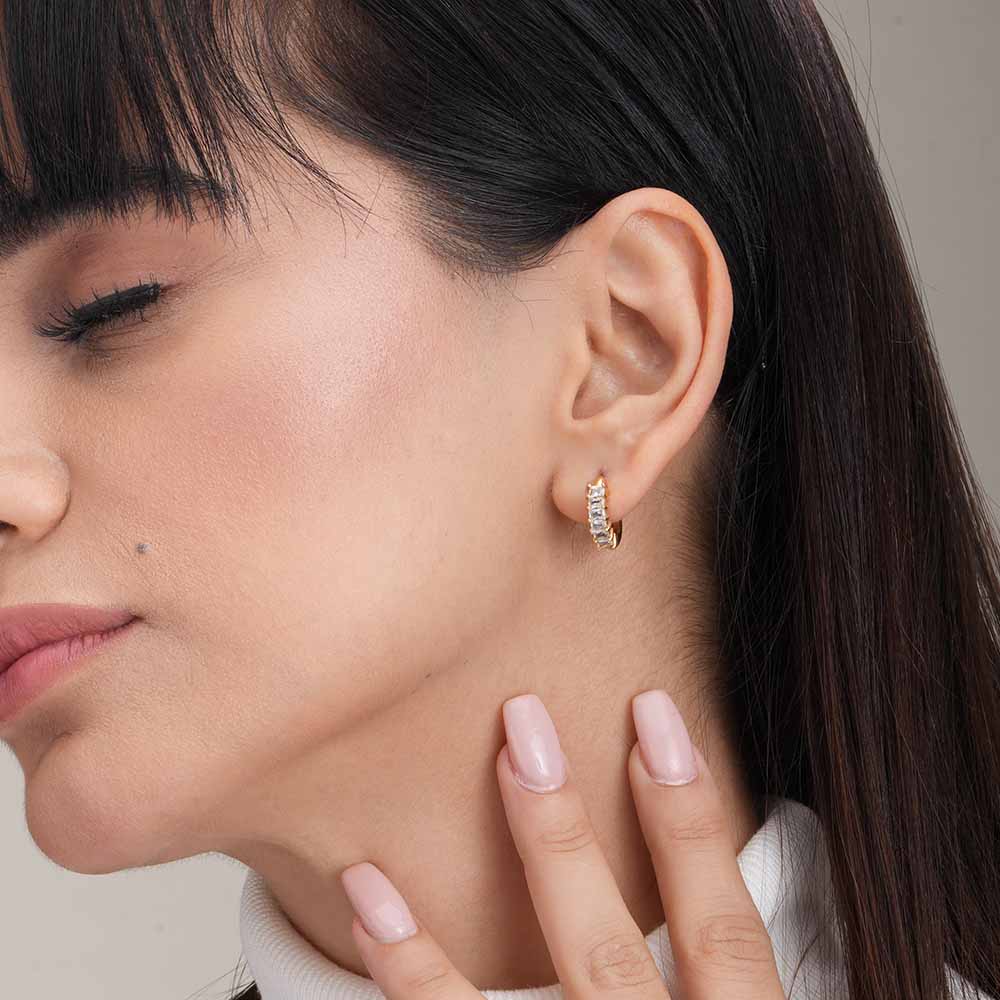 Gold stone studded hoop earrings