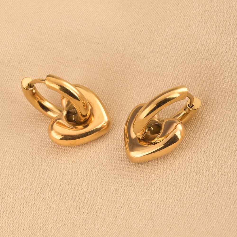 Gold Heart Hoop Drop Earrings