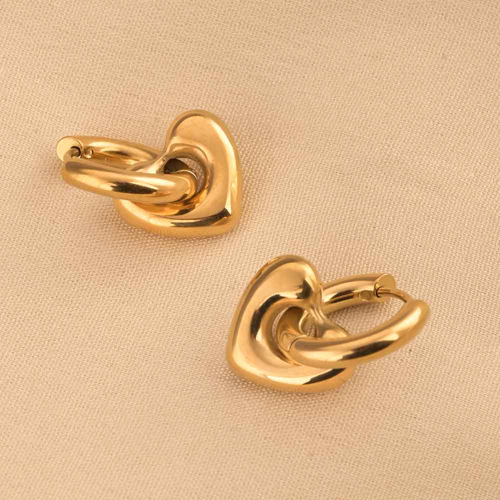 Gold Heart Hoop Drop Earrings