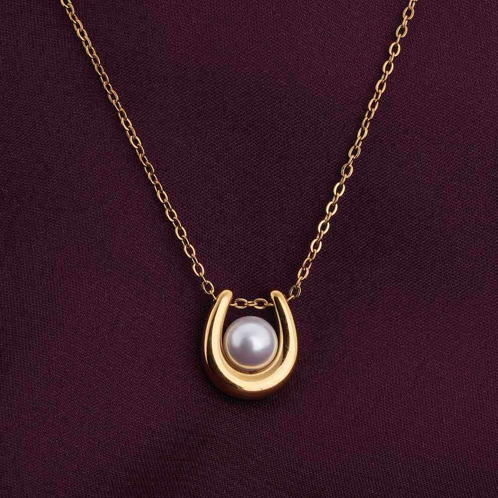 Pearl embellished u necklace