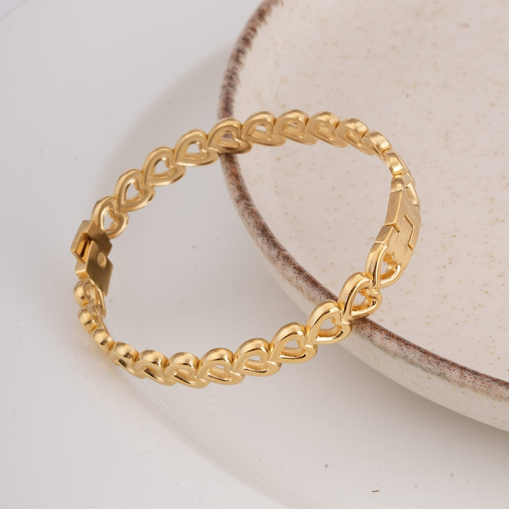 Gold Heart Bangle Bracelet