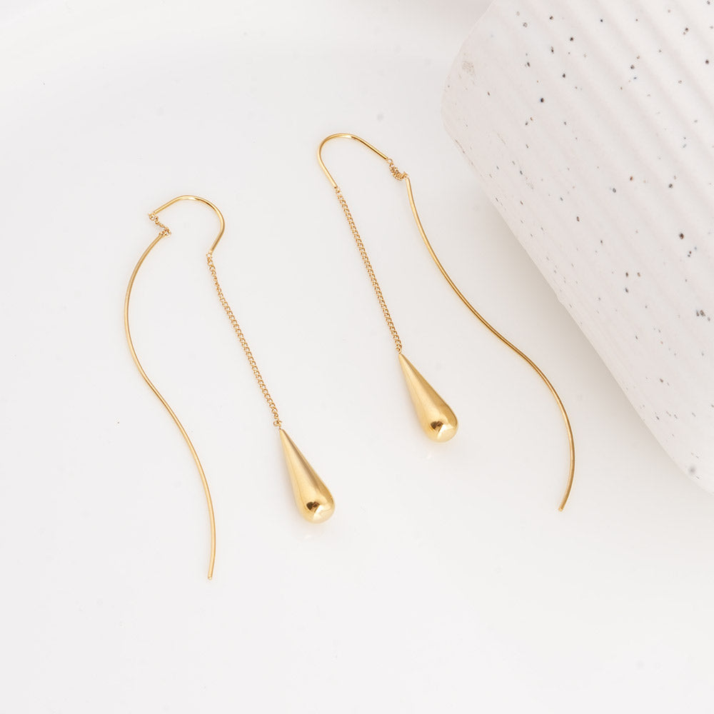 Gold water drop tassel earrings