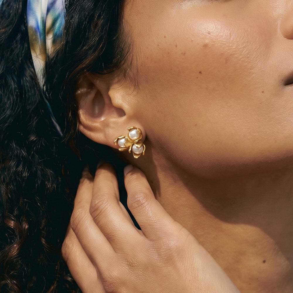 Vintage Pearl Bloom Stud Earrings