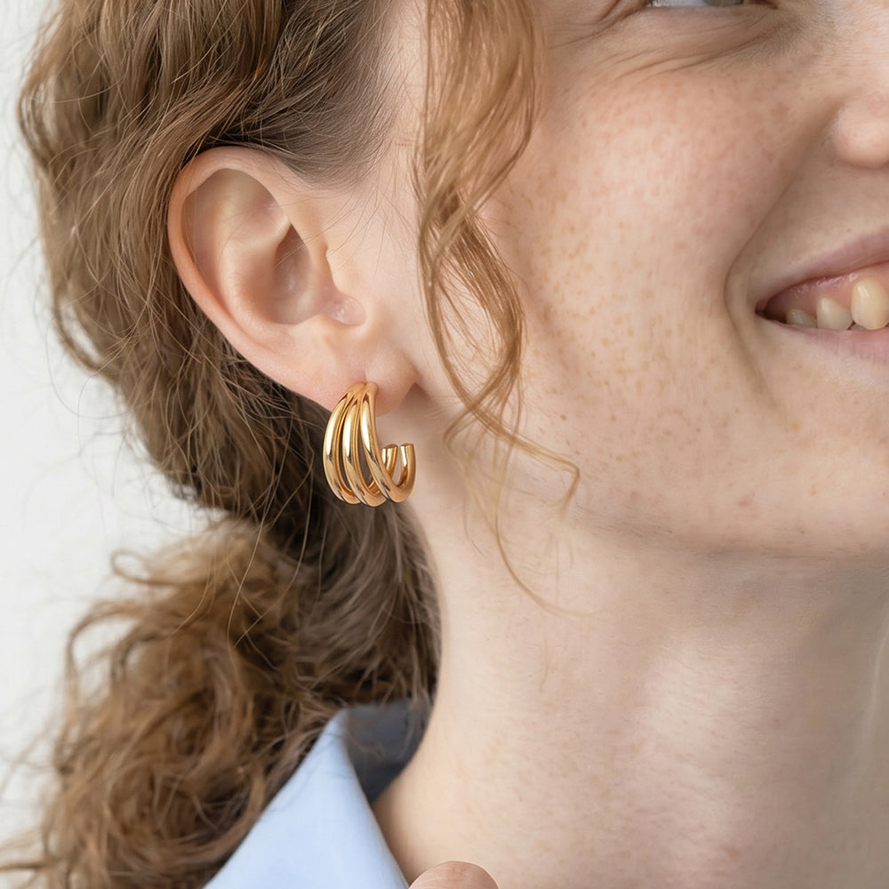 Layered Hoop Stud Earrings