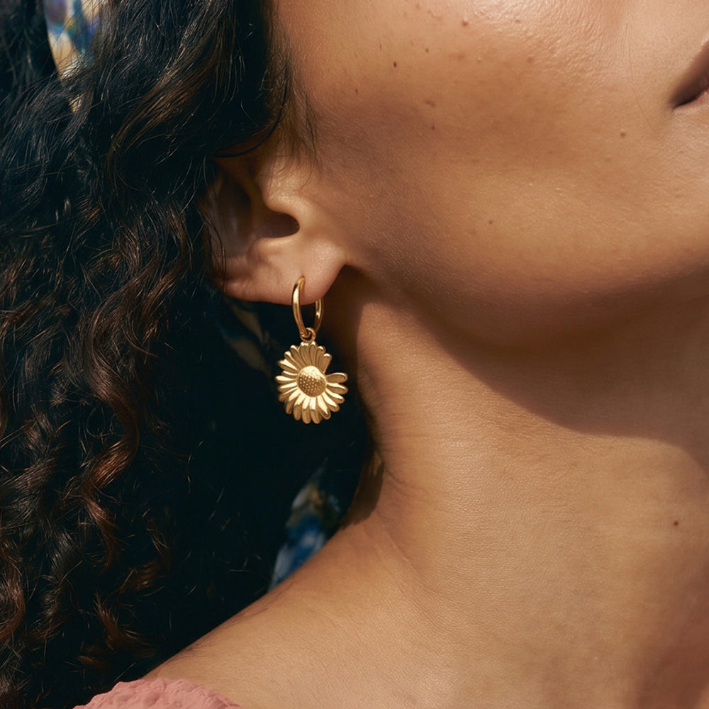 Radiant Floral Drop Hoop Earrings