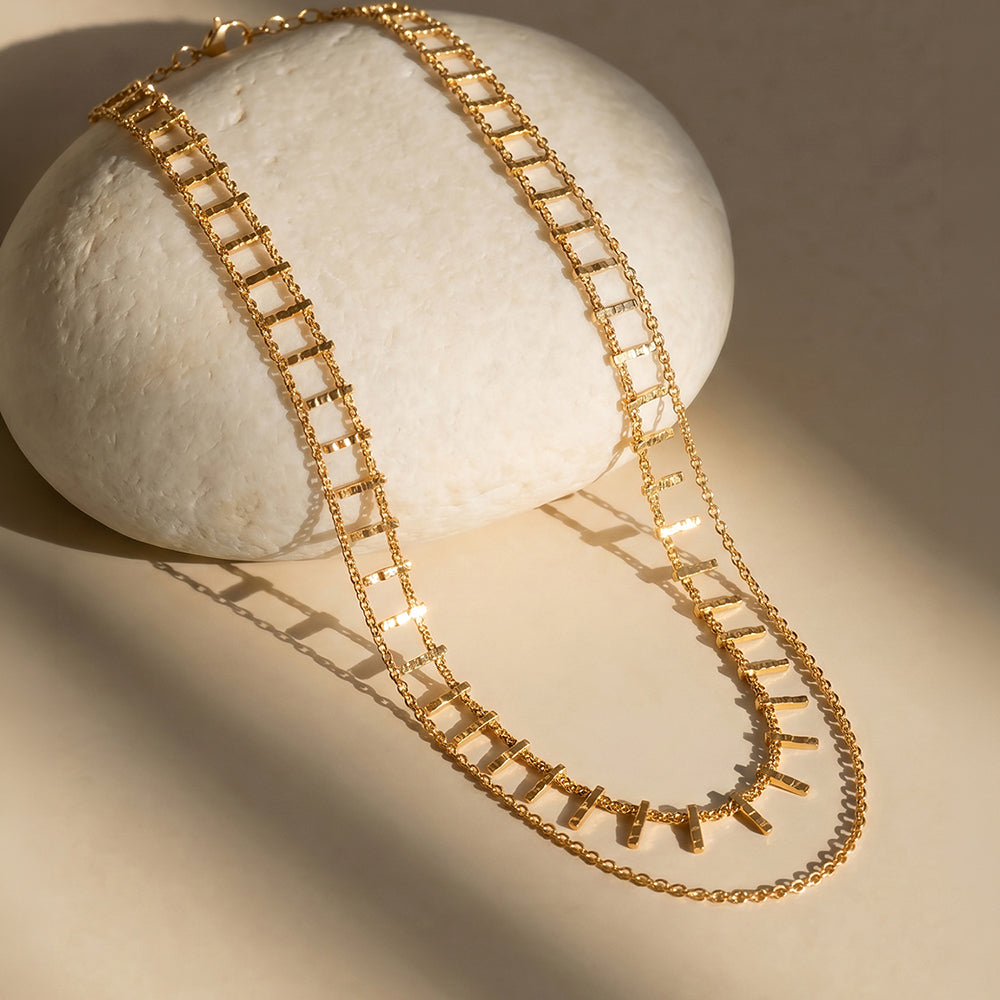 Layered Fringe Bar Cascade Necklace