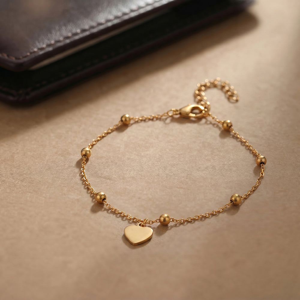 Beaded Chain Heart Charm Bracelet