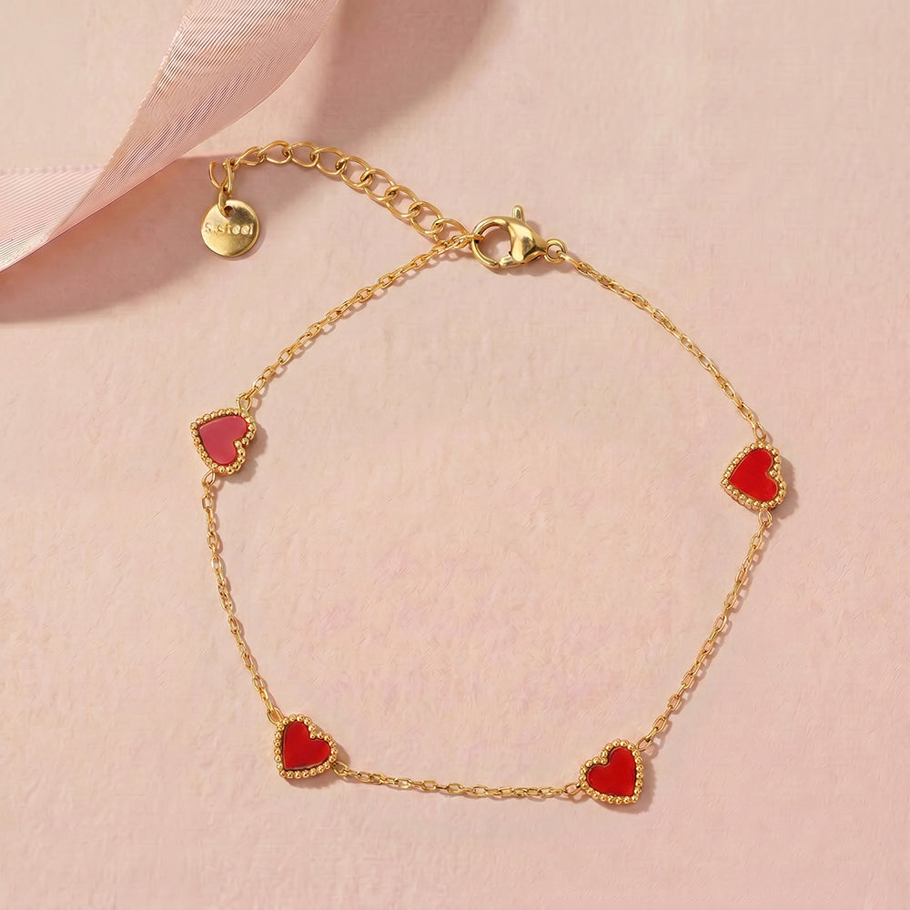 Red Heart Linked Station Bracelet