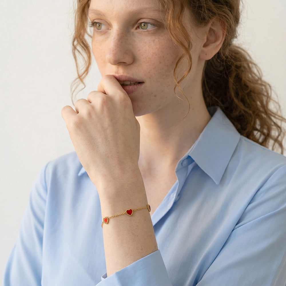 Red Heart Linked Station Bracelet