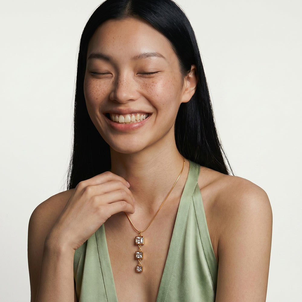 Trio Square Drop Lariat Necklace