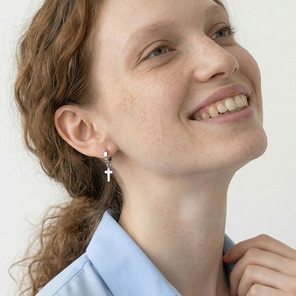 Obsidian Cross Drop Earrings