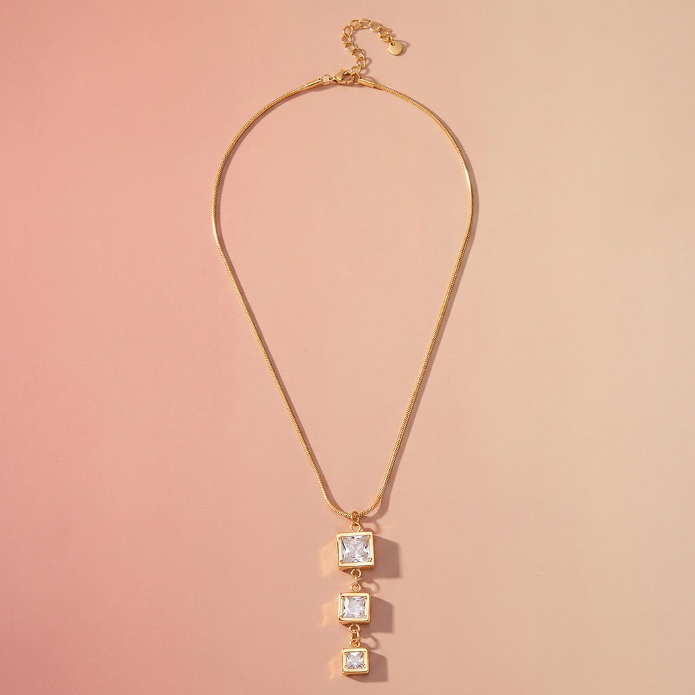 Trio Square Drop Lariat Necklace