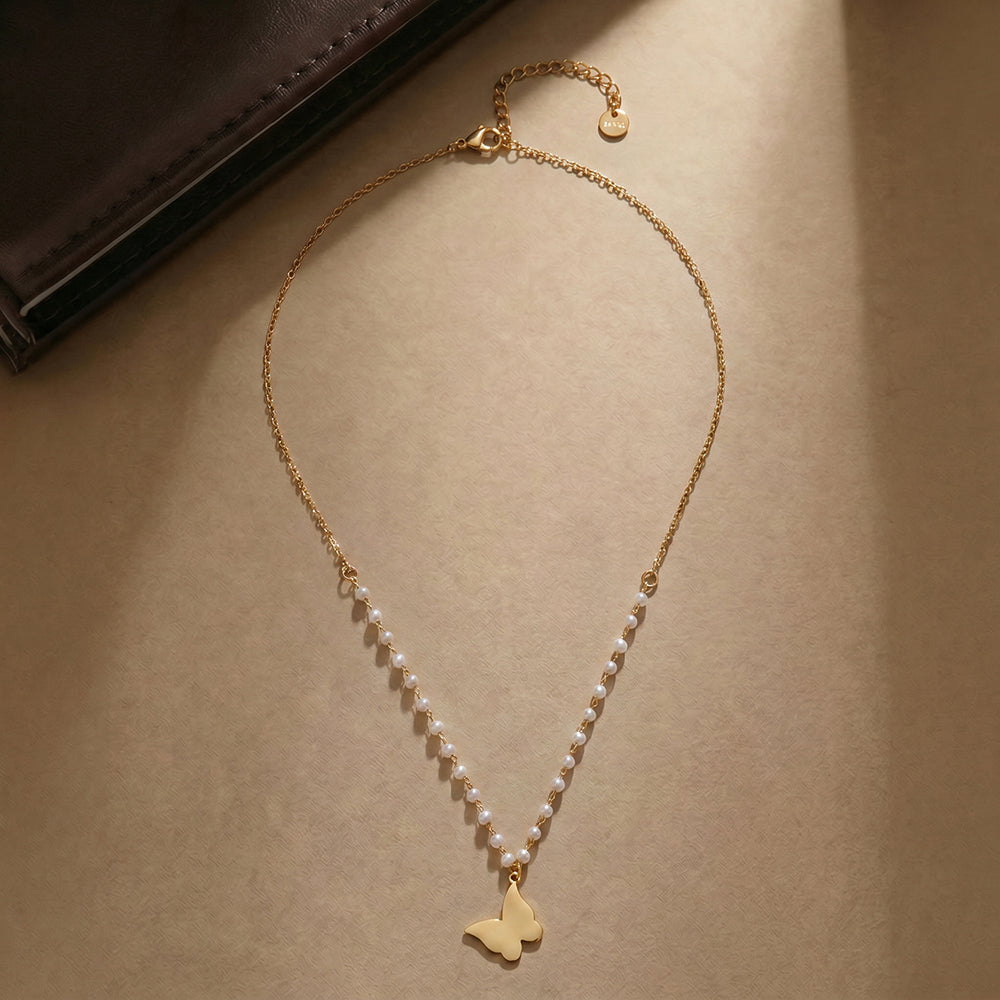 Pearline Mini Butterfly Drop Necklace