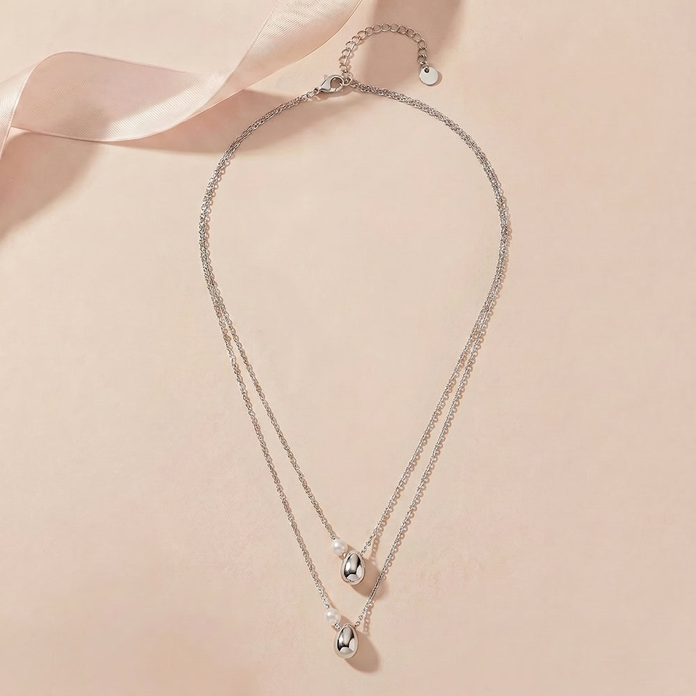 Bold Drop Pearl Accent Layer Necklace
