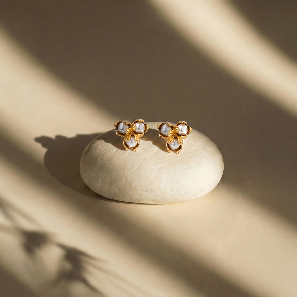 Vintage Pearl Bloom Stud Earrings