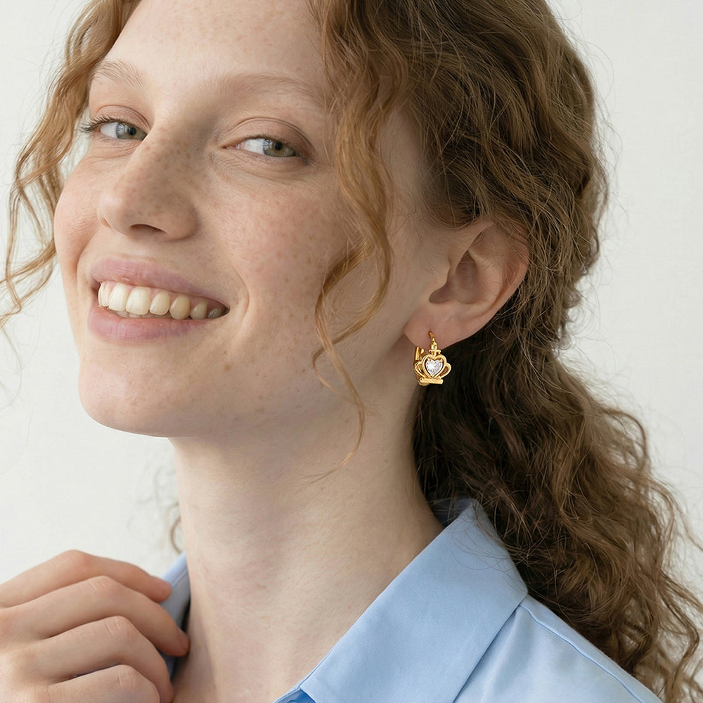 Mini Crown Heart Glow Hoop Earrings