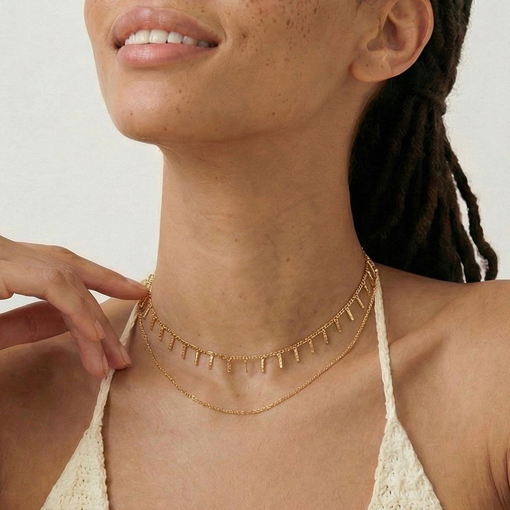 Layered Fringe Bar Cascade Necklace