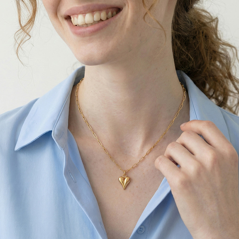 Bold sculpted heart drop chain necklace