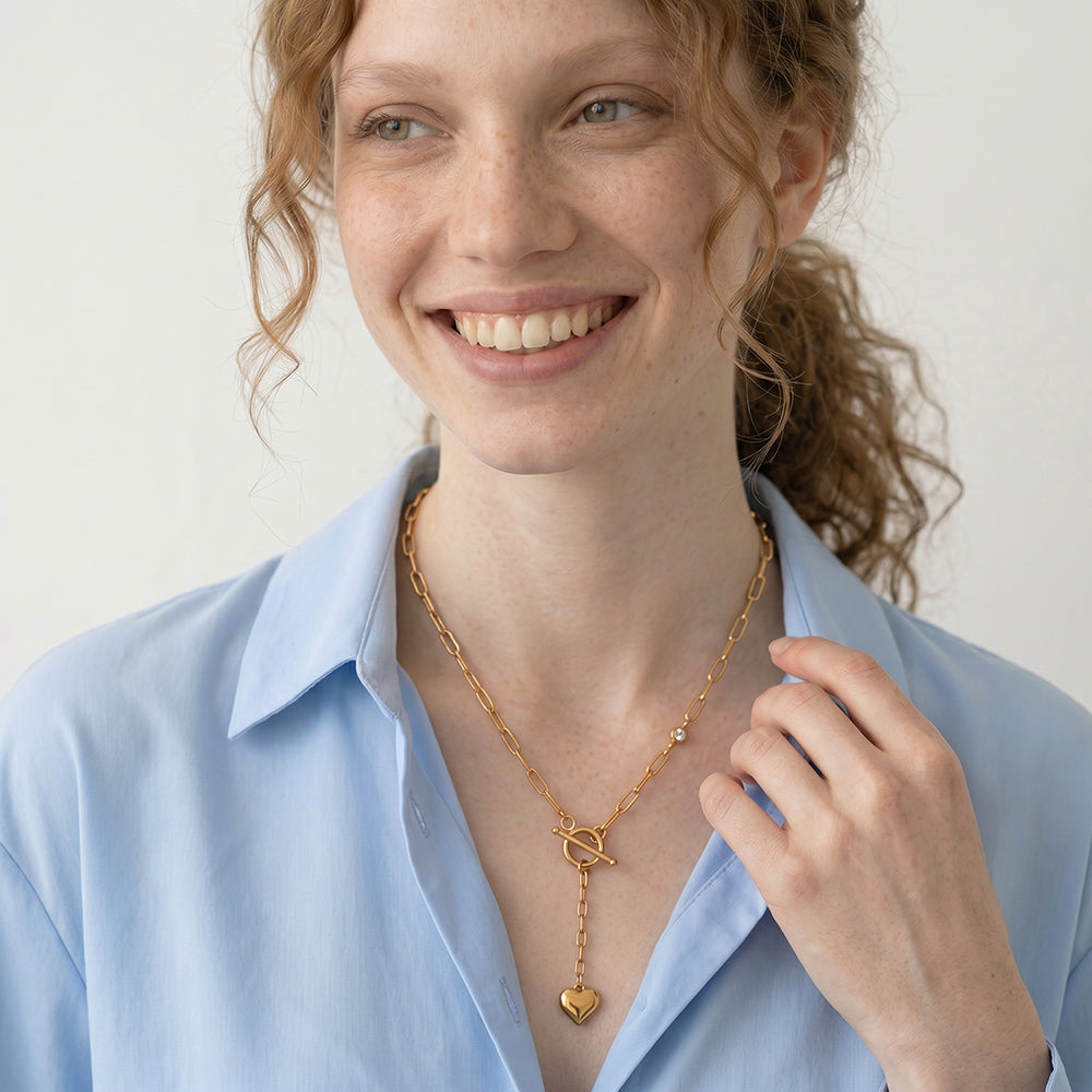 Petite heart drop lariat necklace