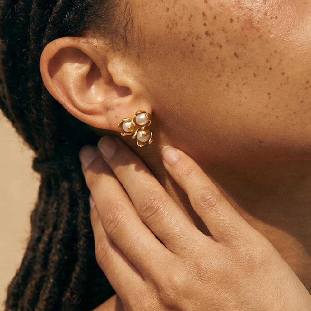 Vintage Pearl Bloom Stud Earrings