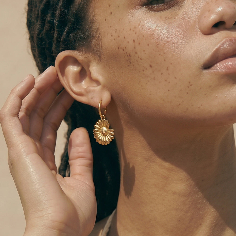 Radiant Floral Drop Hoop Earrings
