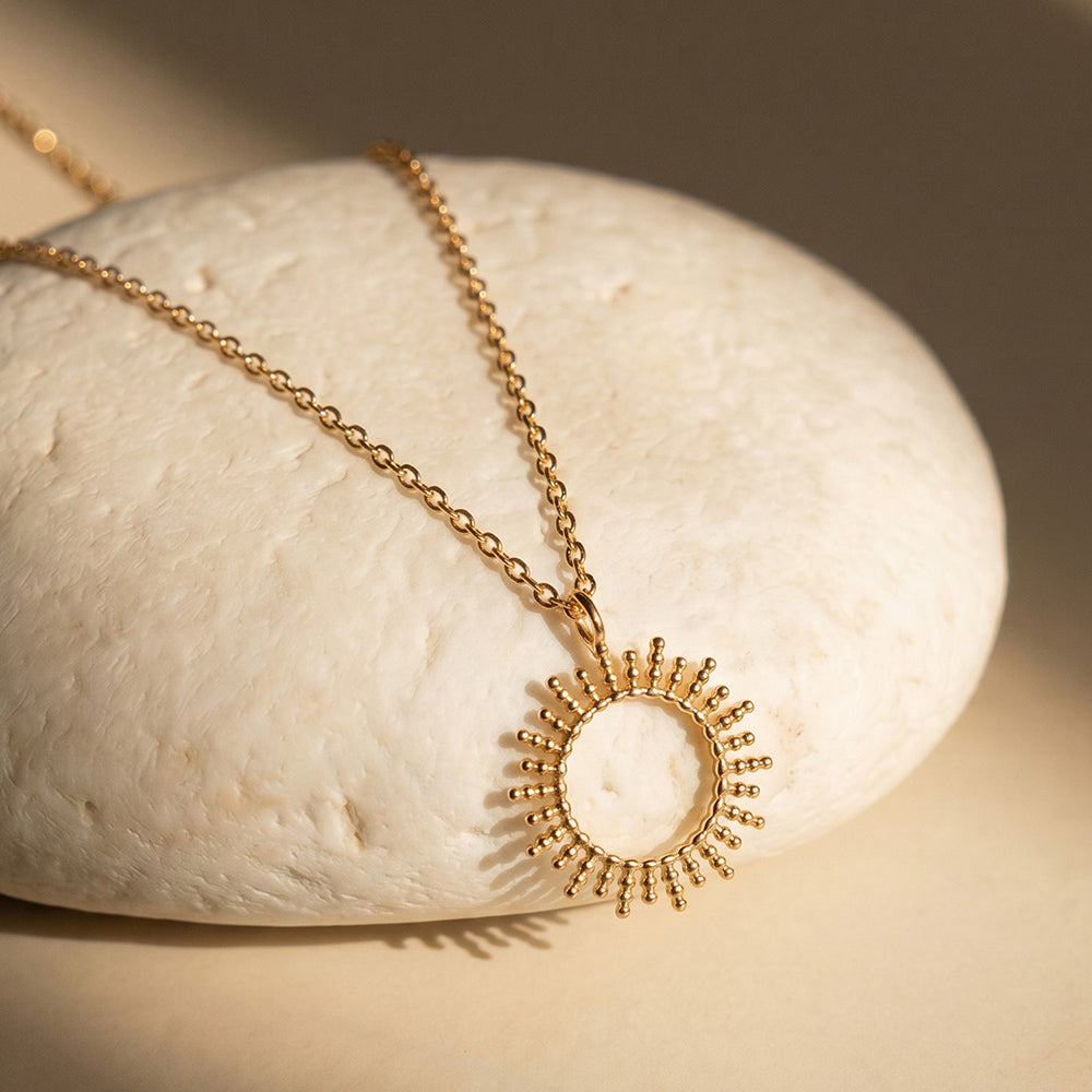 Radiant Sunburst Halo Pendant Necklace