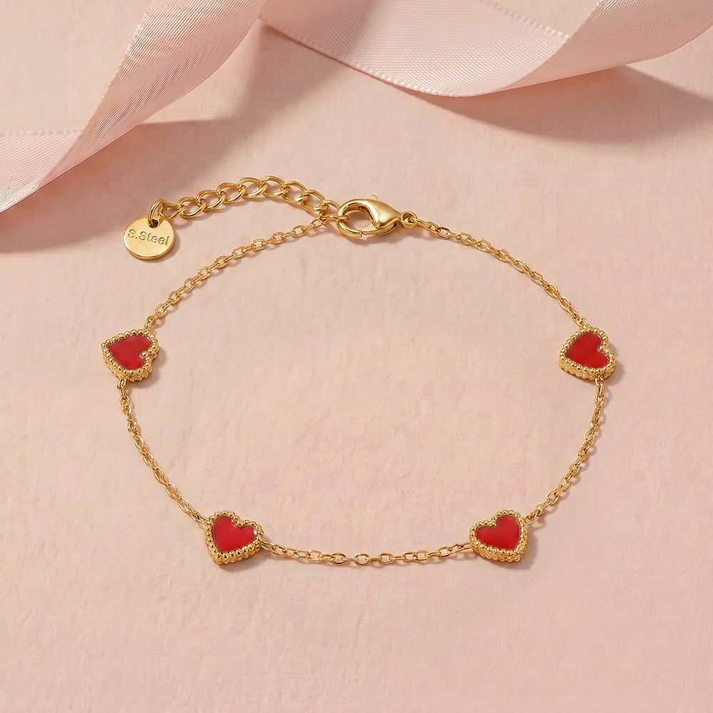 Red Heart Linked Station Bracelet