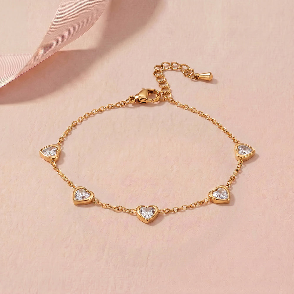 Cute Heart Linked Station Bracelet