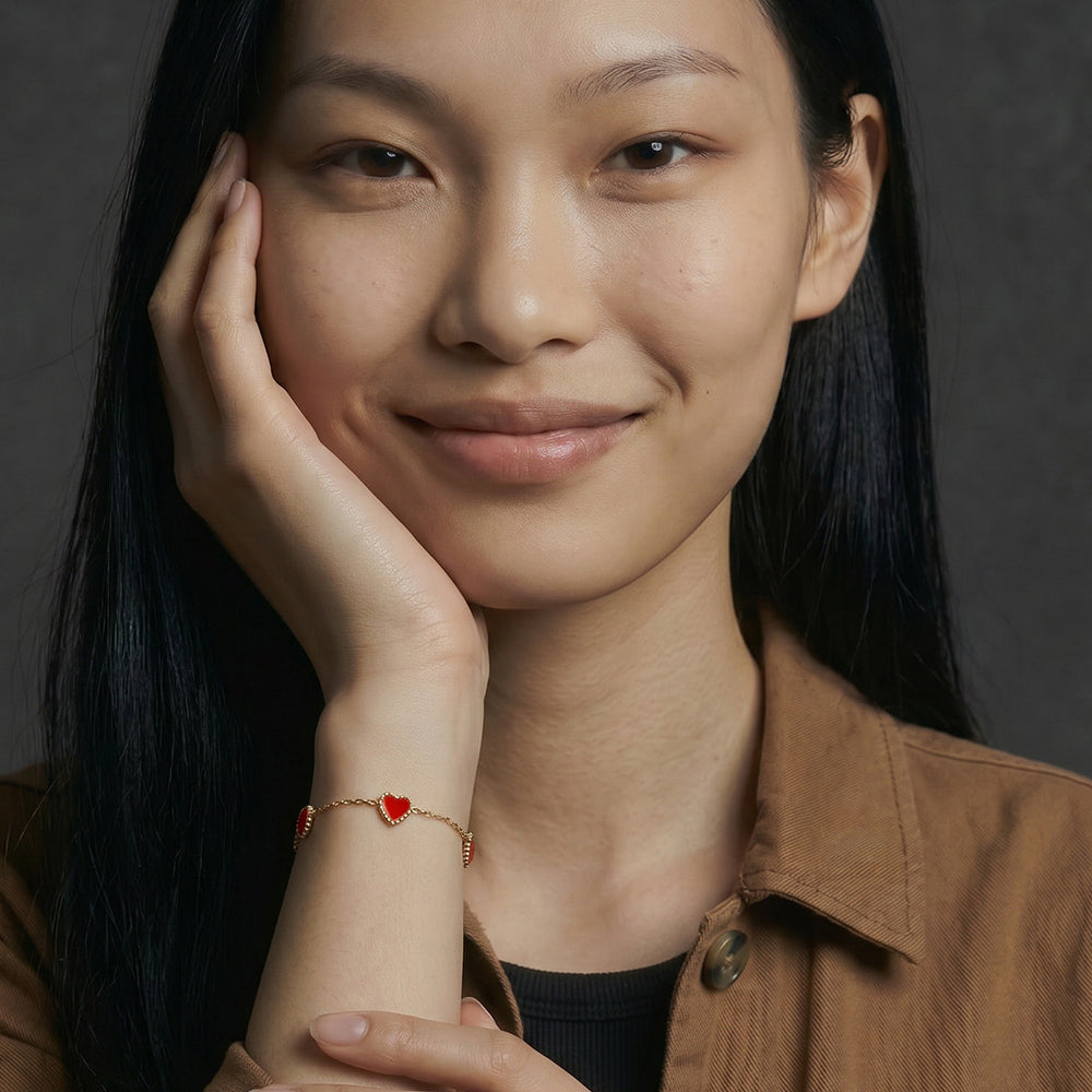 Red Heart Linked Station Bracelet