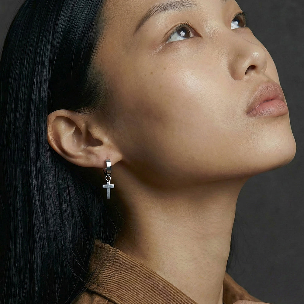 Obsidian Cross Drop Earrings