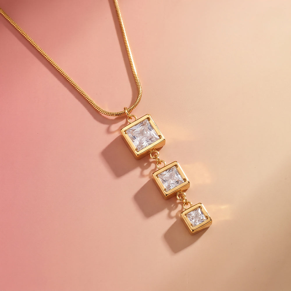Trio Square Drop Lariat Necklace