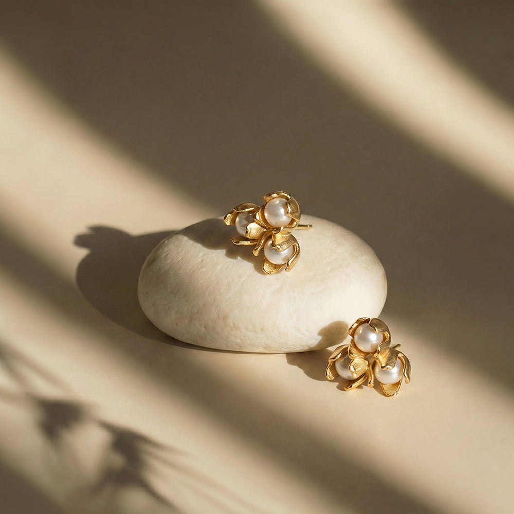 Vintage Pearl Bloom Stud Earrings