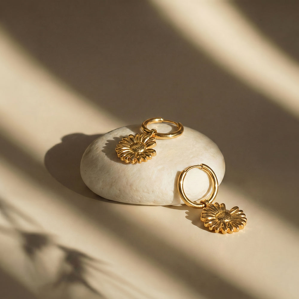 Radiant Floral Drop Hoop Earrings