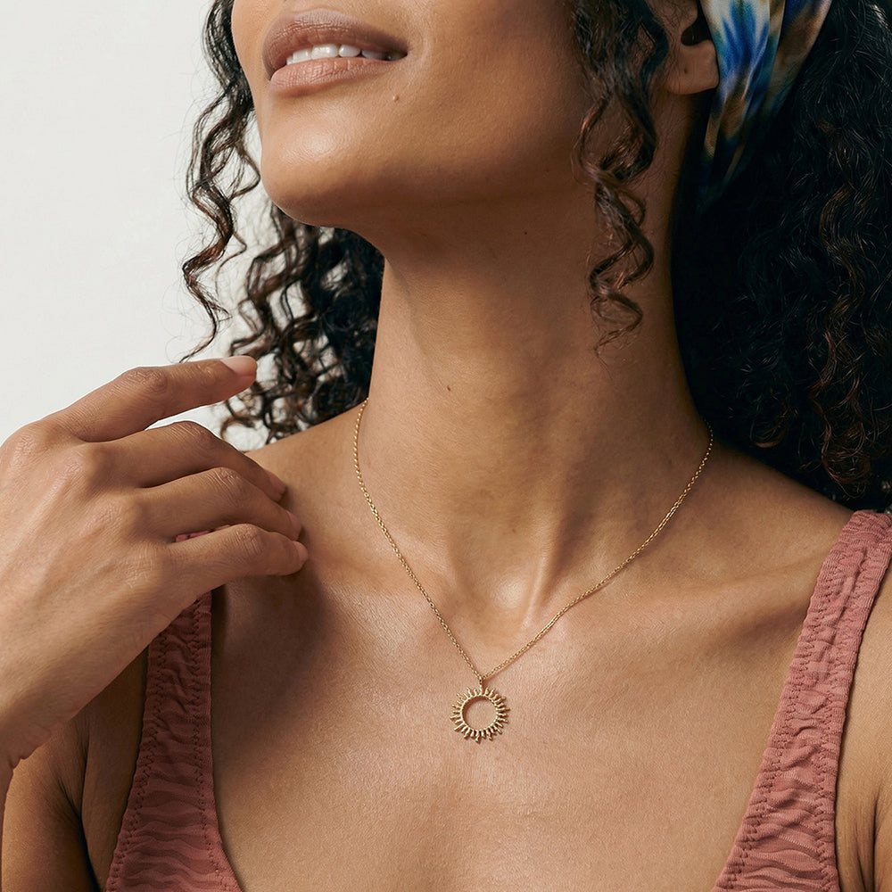 Radiant Sunburst Halo Pendant Necklace
