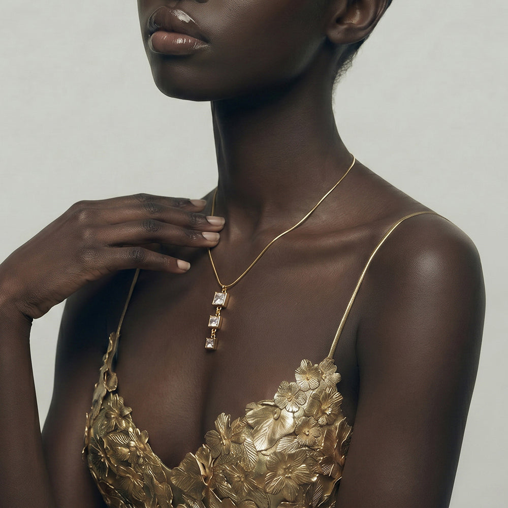 Trio Square Drop Lariat Necklace