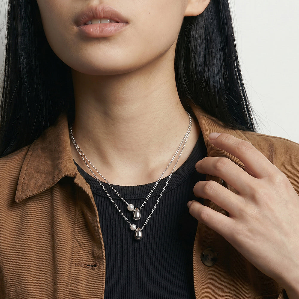 Bold Drop Pearl Accent Layer Necklace