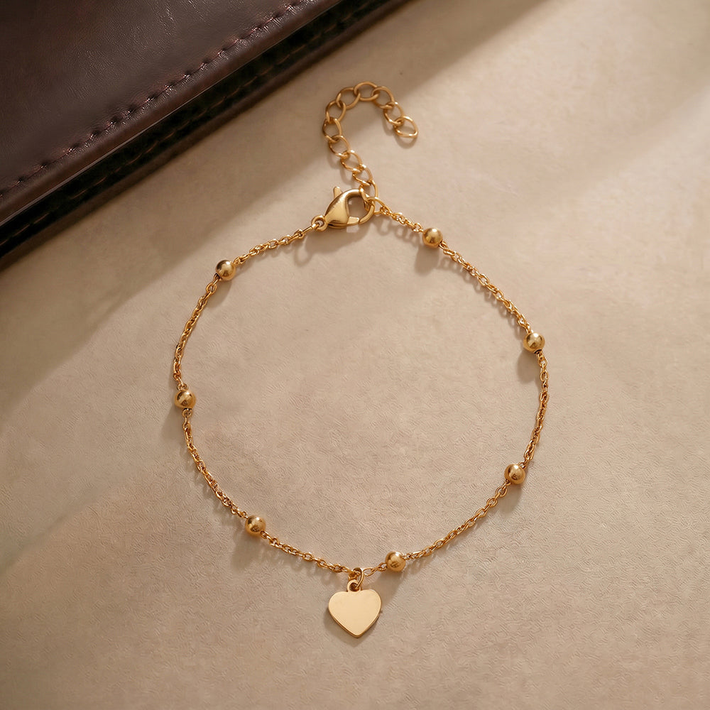 Beaded Chain Heart Charm Bracelet