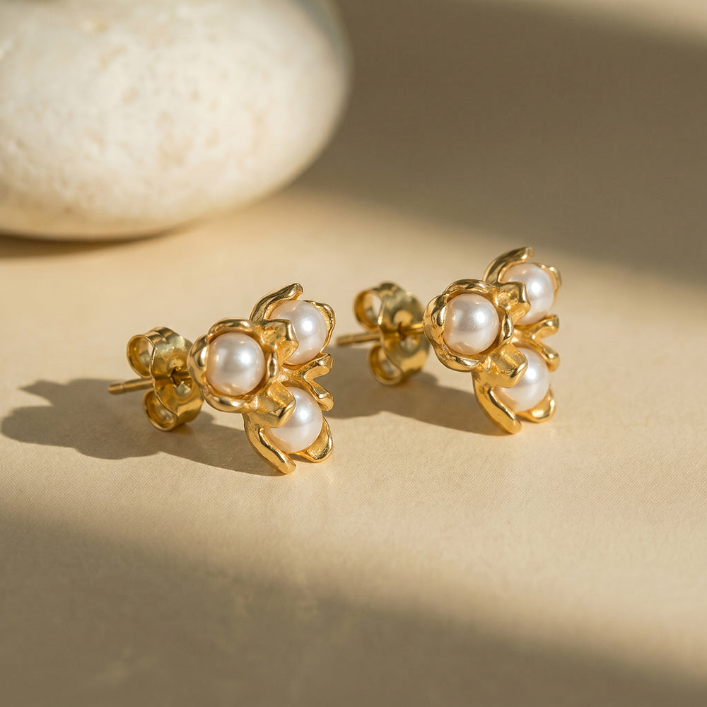 Vintage Pearl Bloom Stud Earrings