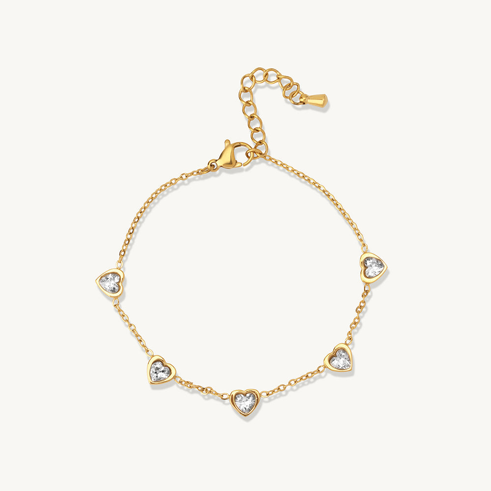 Cute Heart Linked Station Bracelet