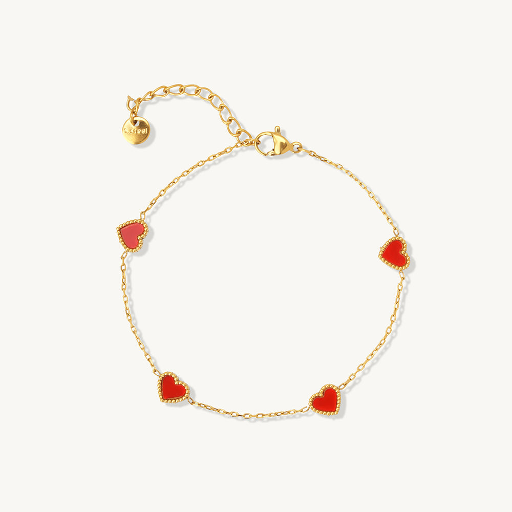 Red Heart Linked Station Bracelet
